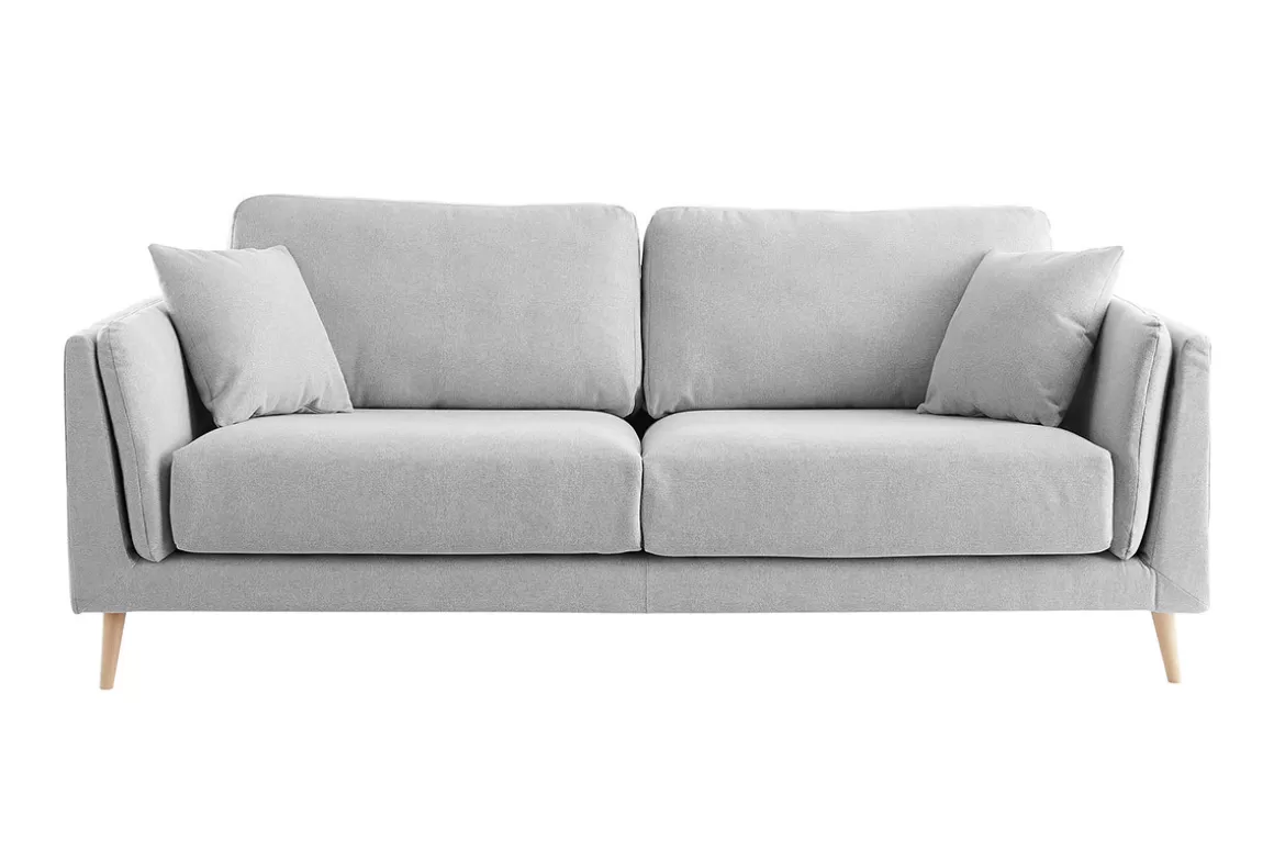 Miliboo Design-Sofa VOGUE drei Sitze aus hellgrauem Samt