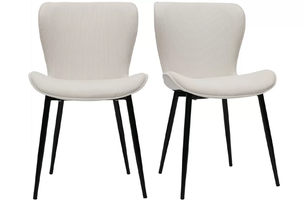Miliboo Design-Stühle aus beigem Cord mit Samteffekt und schwarzen Metallbeinen (2er-Set) ADDICT