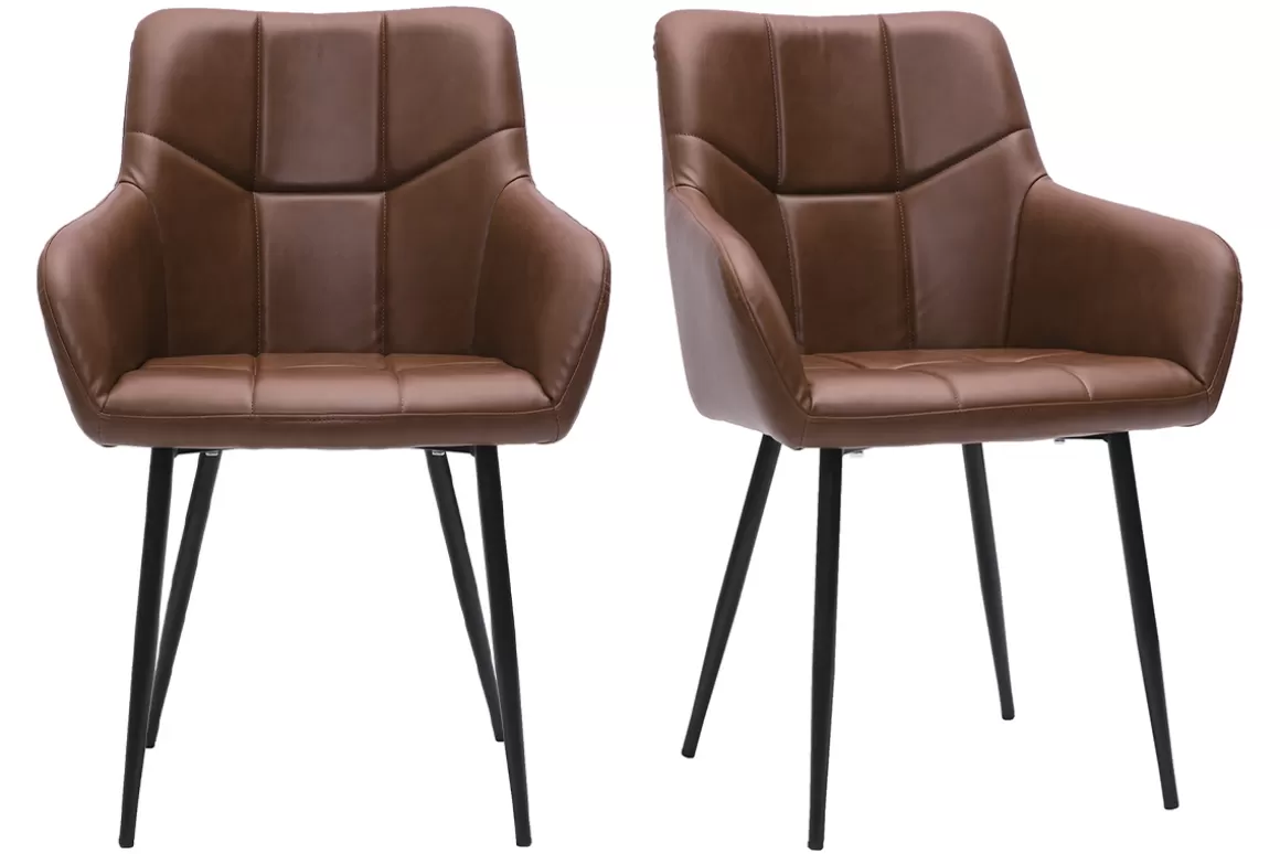Miliboo Design-Stühle aus braunem Polyurethan und schwarzem Metall (2er-Set) MONTERO