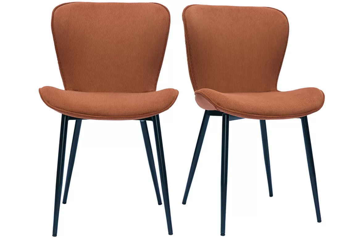 Miliboo Design-Stühle aus Cordstoff in Terracotta und schwarzem Metall (2er-Set) ADDICT