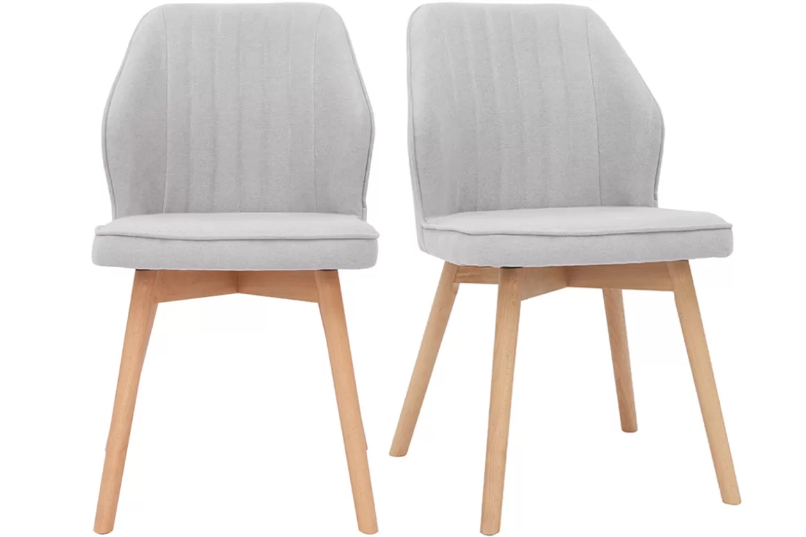 Miliboo Design-Stühle aus grauem Stoff mit Samteffekt und Füße aus Holz (2er-Set) FANETTE