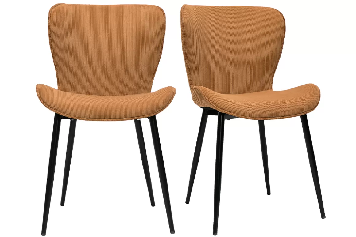 Miliboo Design-Stühle aus kumingelbem Cord mit Samteffekt und schwarzen Metallbeinen (2er-Set) ADDICT