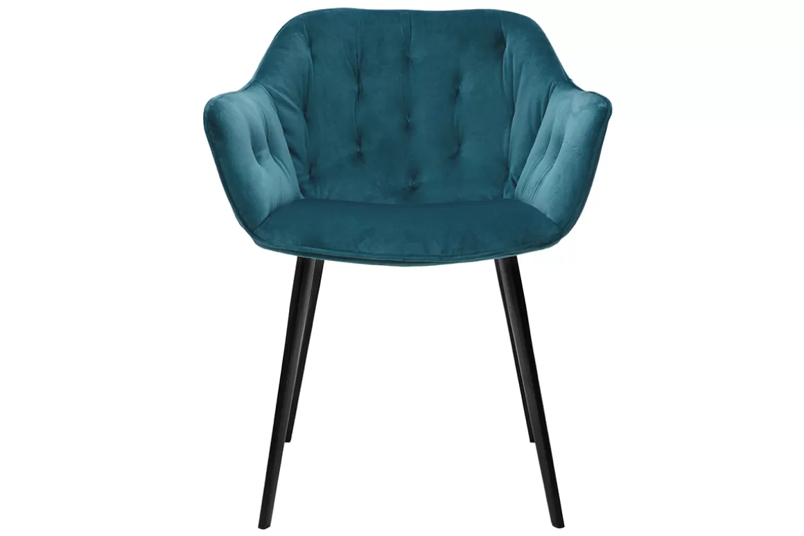 Miliboo Design-Stühle aus petrolblauem Samt Stuhlbeine aus schwarzem Metall (2er-Set) BURTON