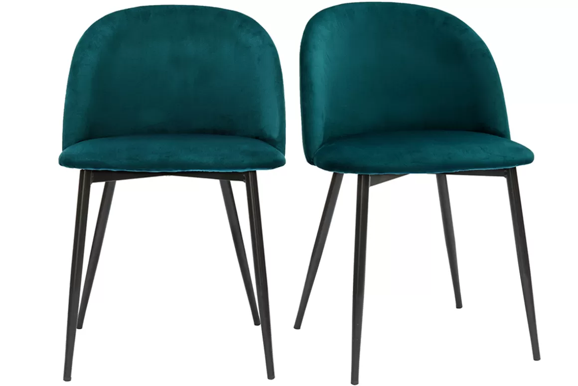 Miliboo Design-Stühle aus petrolblauem Samtstoff und schwarzem Metall (2er-Set) CELESTE