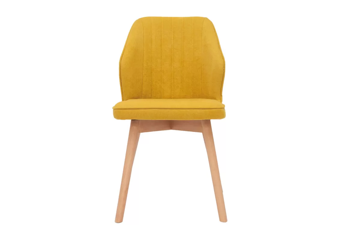 Miliboo Design-Stühle aus senfgelbem Stoff mit Samteffekt mit Beinen aus Holz (2er-Set) FANETTE
