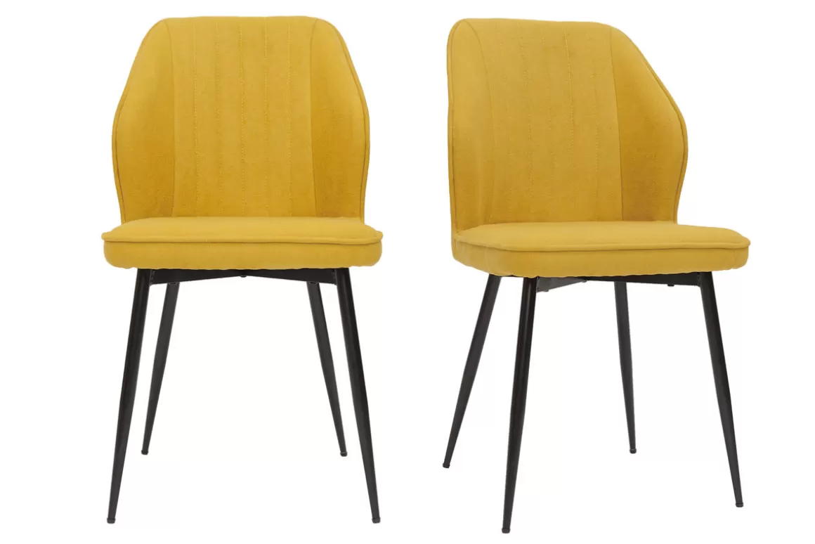 Miliboo Design-Stühle aus senfgelbem Stoff mit Samteffekt mit Beinen aus schwarzem Metall (2er-Set) FANETTE