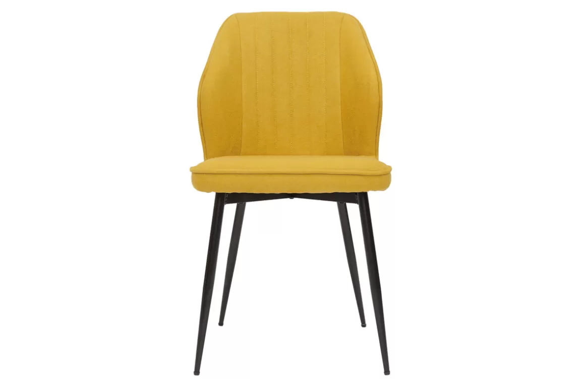 Miliboo Design-Stühle aus senfgelbem Stoff mit Samteffekt mit Beinen aus schwarzem Metall (2er-Set) FANETTE