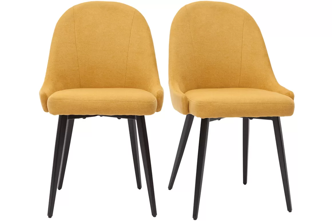 Miliboo Design-Stühle aus senfgelbem Stoff mit Samteffekt und schwarzem Metall (2er-Set) REEZ