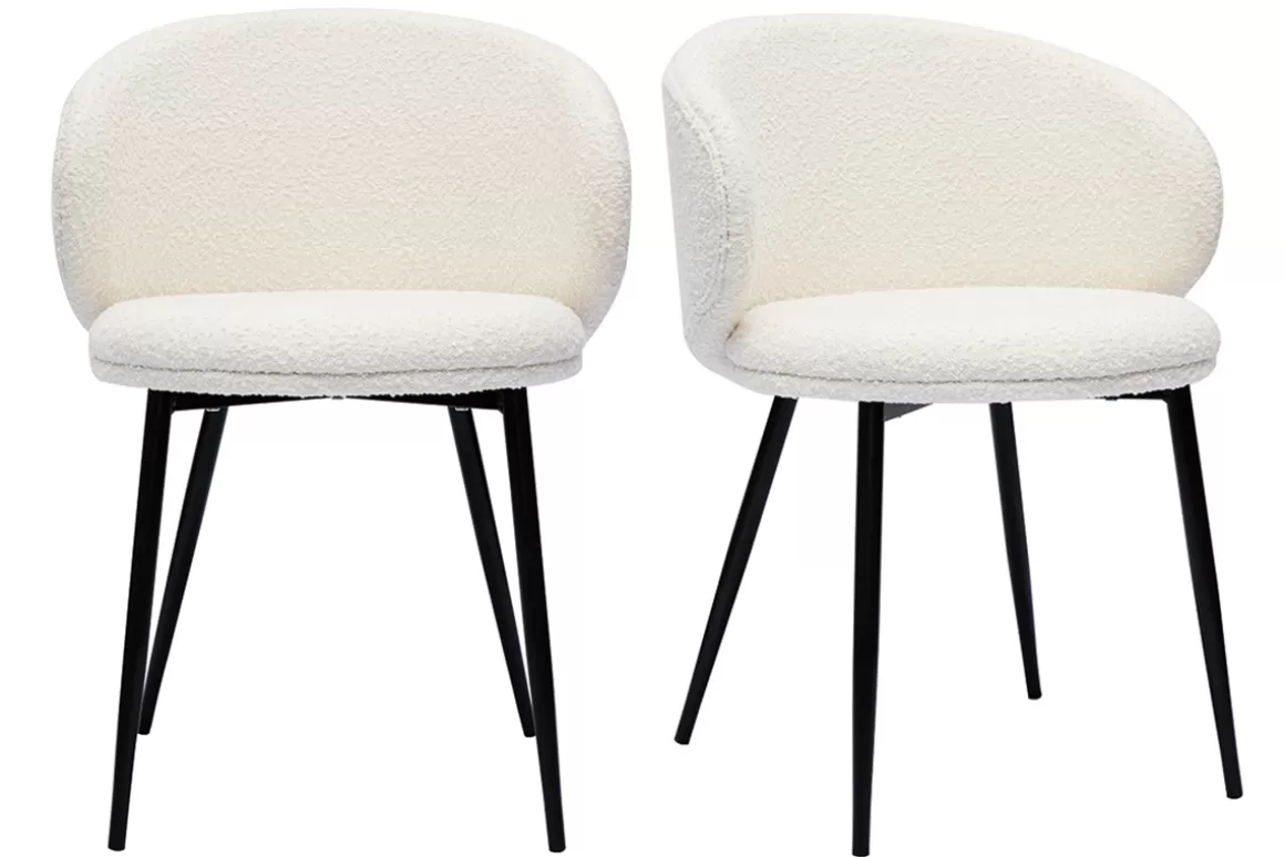 Miliboo Design-Stühle aus Stoff mit Bouclé-Wolleffekt in Ecru und schwarzem Metall (2er-Set) ROSALIE