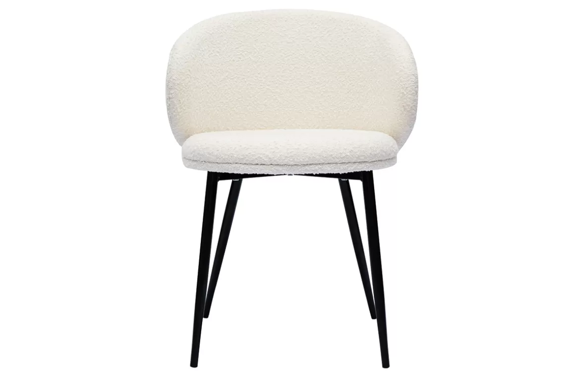 Miliboo Design-Stühle aus Stoff mit Bouclé-Wolleffekt in Ecru und schwarzem Metall (2er-Set) ROSALIE
