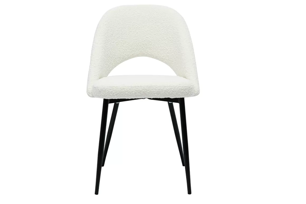 Miliboo Design-Stühle aus Stoff mit Bouclé-Wolleffekt in Weiß und schwarzem Metall (2er-Set) COSETTE