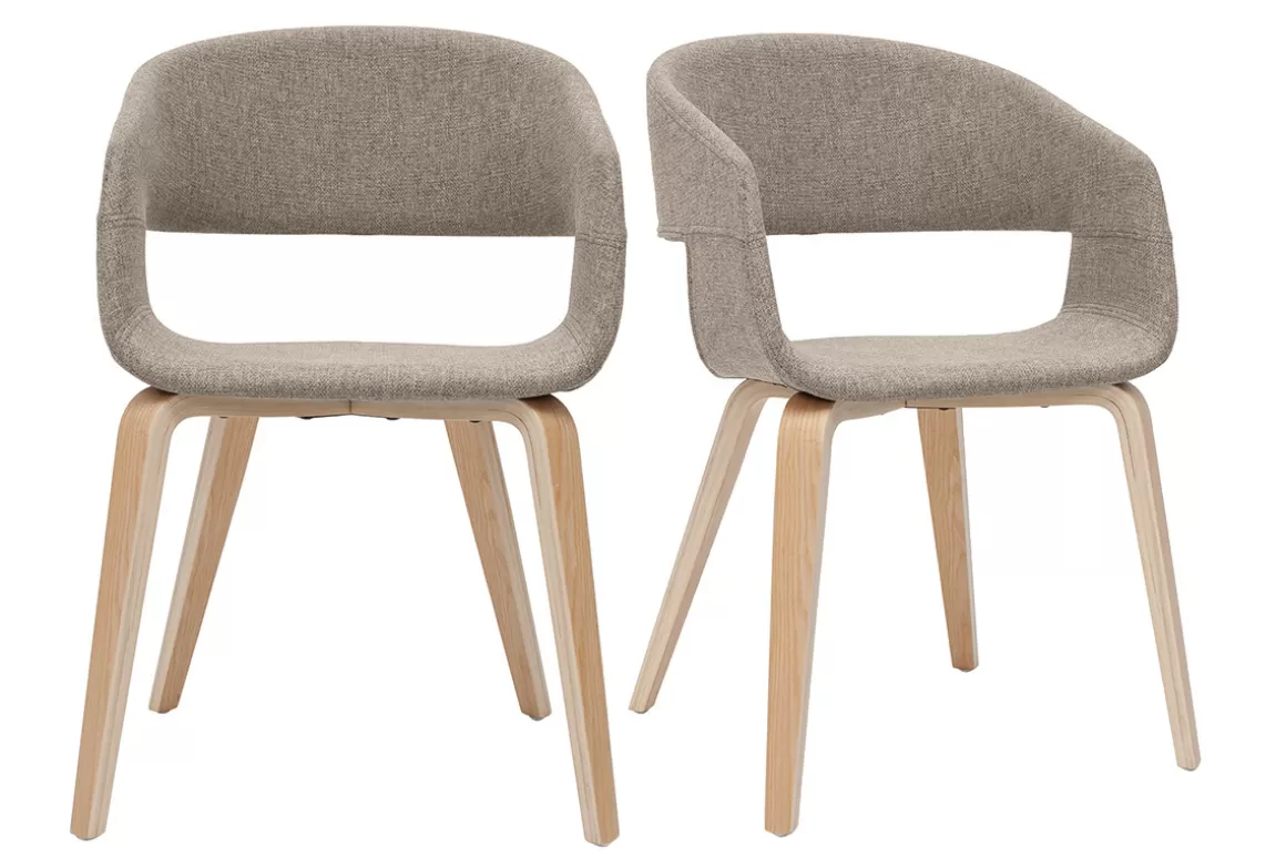 Miliboo Design-Stühle aus taupefarbenem Stoff mit hellen Holzbeinen (2er-Set) SLAM