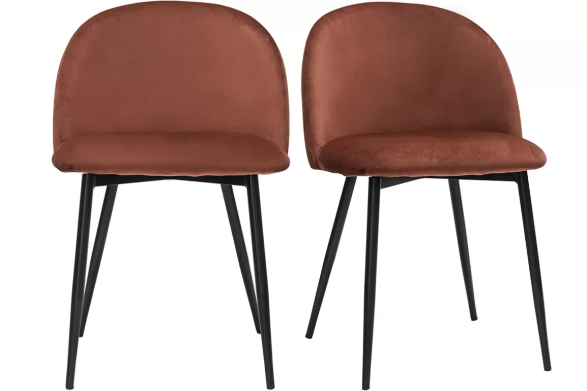 Miliboo Design-Stühle aus terracottafarbenem Samtstoff und schwarzem Metall (2er-Set) CELESTE
