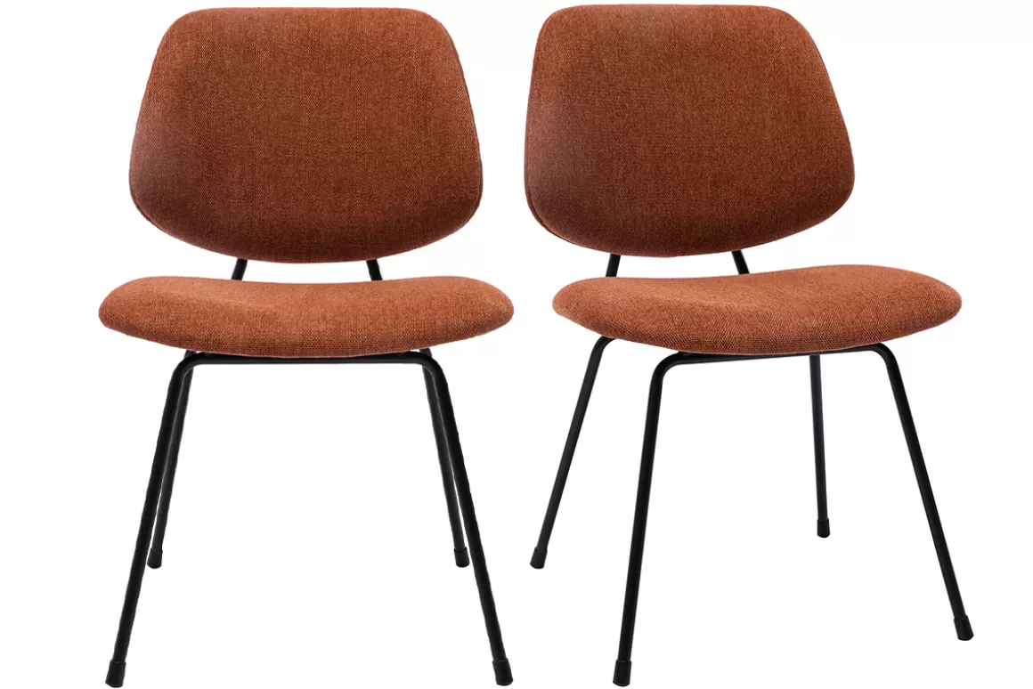 Miliboo Design-Stühle aus terracottafarbenem Stoff mit Samteffekt und schwarzem Metallfuß (2er-Set) BARNET
