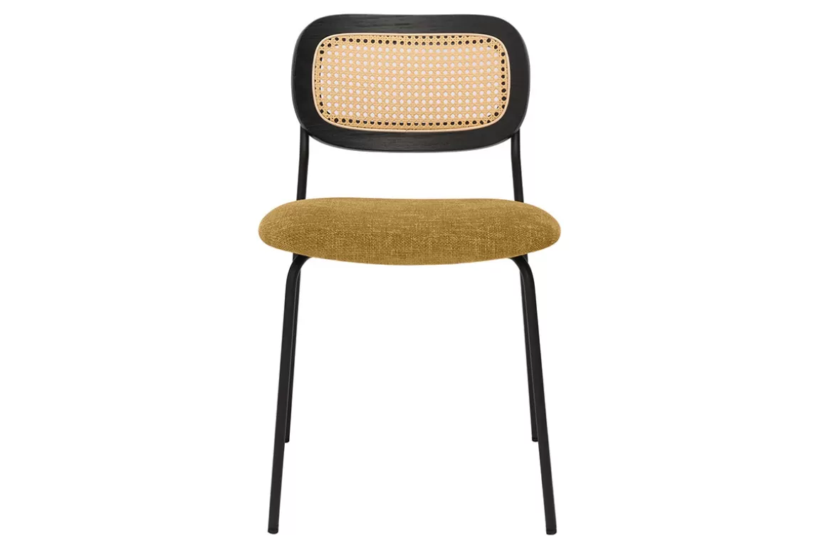 Miliboo Designstühle aus texturiertem Samteffekt in Bronze, schwarzes Metall und Rattan-Geflecht (2er-Set) MIRANDA