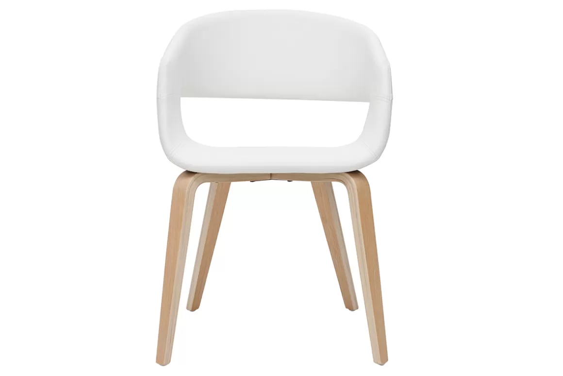 Miliboo Design-Stühle aus weißem Polyurethan mit hellen Holzbeinen (2er-Set) SLAM