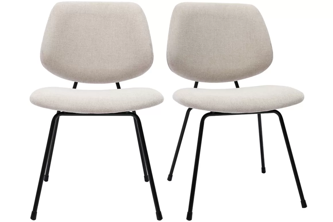Miliboo Design-Stühle beiger Stoff mit Samteffekt und schwarzer Metallfuß (2er-Set) BARNET