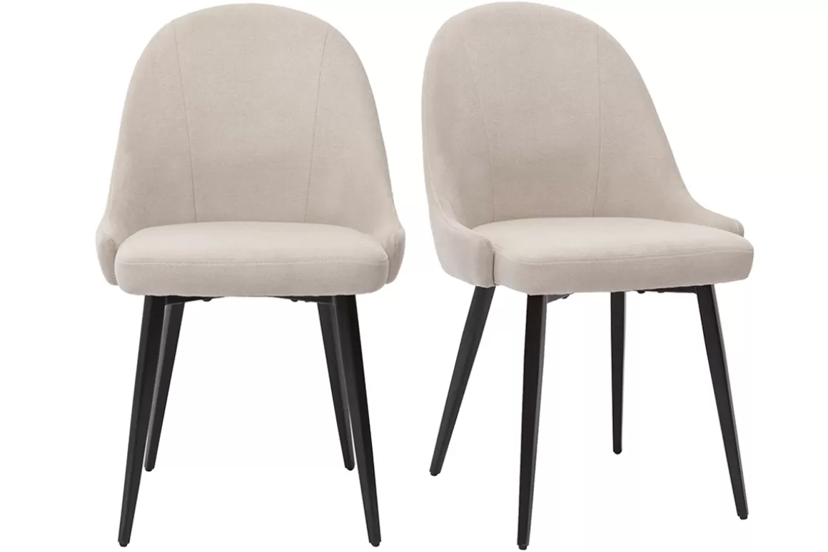 Miliboo Design-Stühle beiger Stoff mit Samteffekt und schwarzer Metallfuß (2er-Set) REEZ