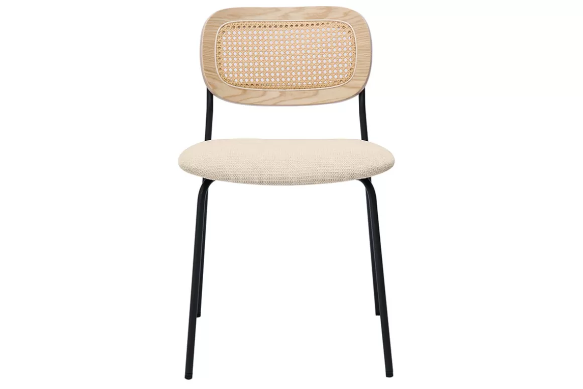 Miliboo Design-Stühle in beigem strukturiertem Samteffektstoff, schwarzem Metall und Rattanwebung (2er-Set) MIRANDA