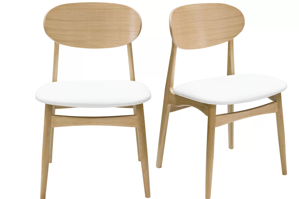 Miliboo Design-Stühle in Weiß und hellem Holz aus massiver Eiche (2er-Set) VICKY