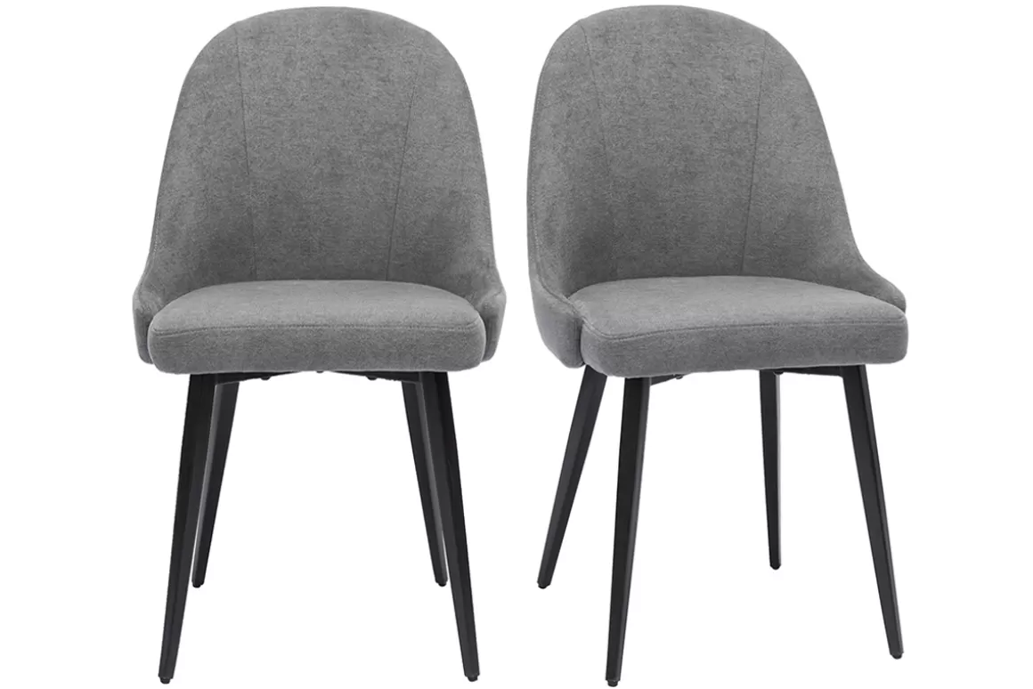Miliboo Design-Stühle Stoff mit Samteffekt in Grau und schwarze Metallfüße (2er-Set) REEZ
