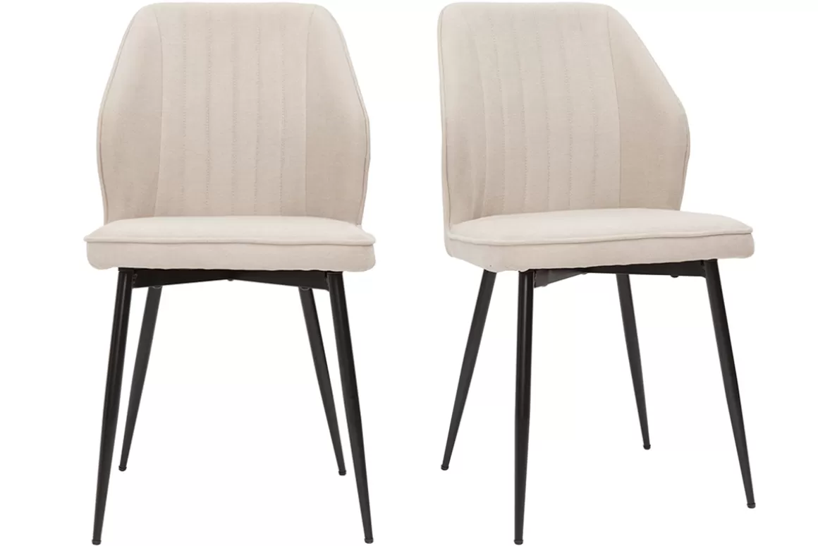 Miliboo Design-Stühle Stoff mit strukturiertem Samteffekt in Beige und schwarze Metallfüße (2er-Set) FANETTE