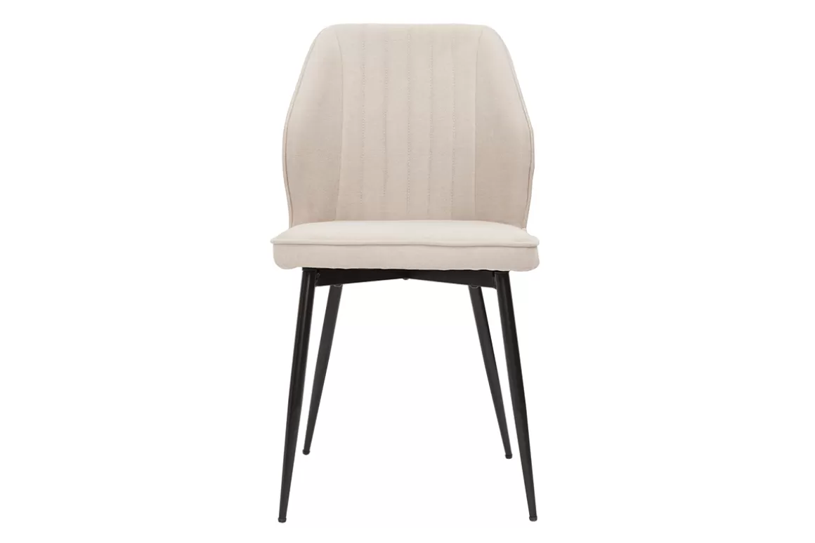 Miliboo Design-Stühle Stoff mit strukturiertem Samteffekt in Beige und schwarze Metallfüße (2er-Set) FANETTE