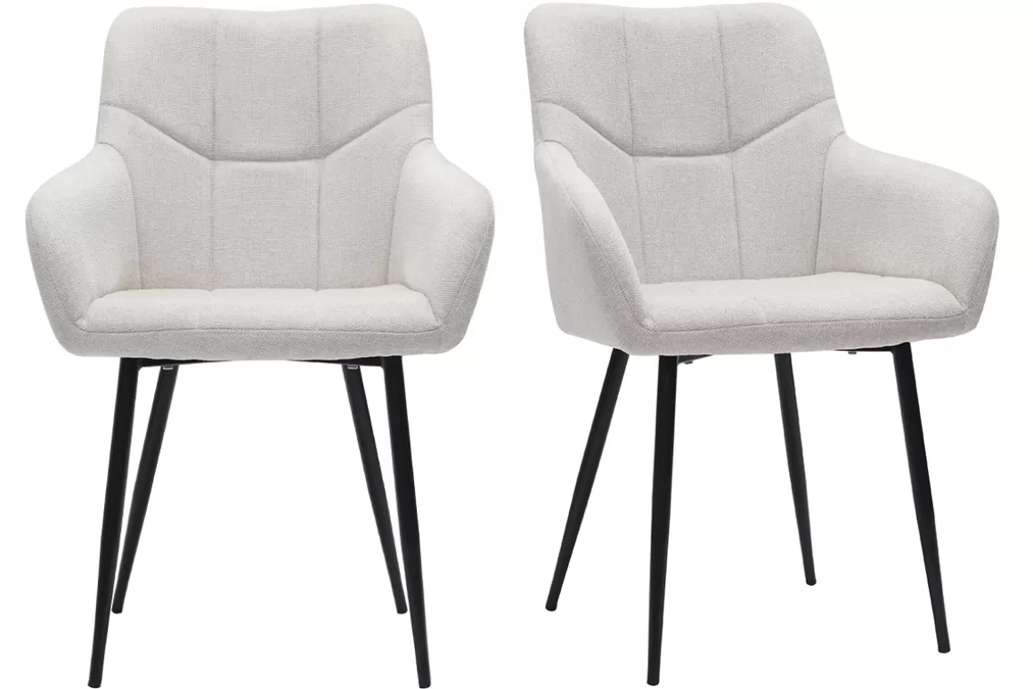 Miliboo Design-Stühle Stoff mit strukturiertem Samteffekt in Beige und schwarze Metallfüße (2er-Set) MONTERO