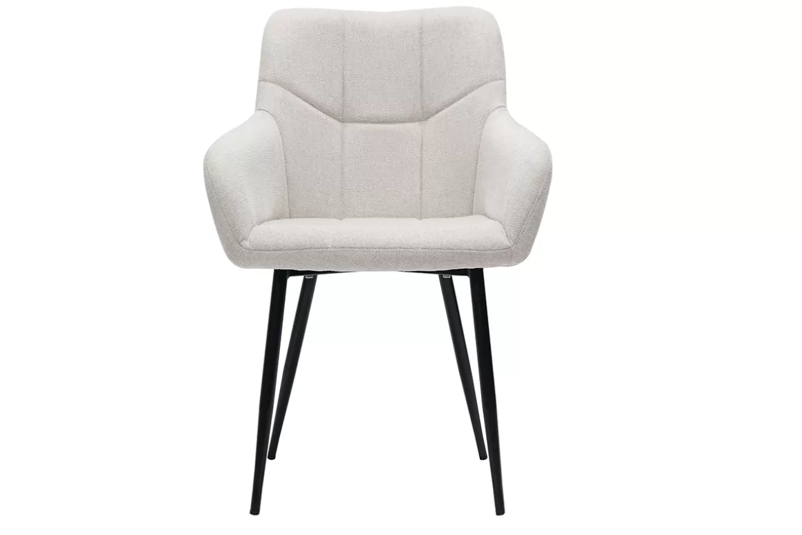 Miliboo Design-Stühle Stoff mit strukturiertem Samteffekt in Beige und schwarze Metallfüße (2er-Set) MONTERO