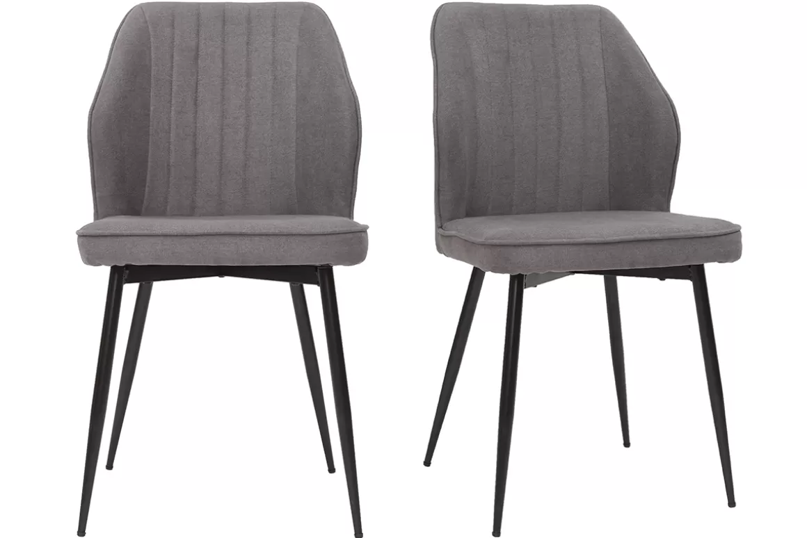 Miliboo Design-Stühle Stoff mit strukturiertem Samteffekt in Grau und schwarze Metallfüße (2er-Set) FANETTE