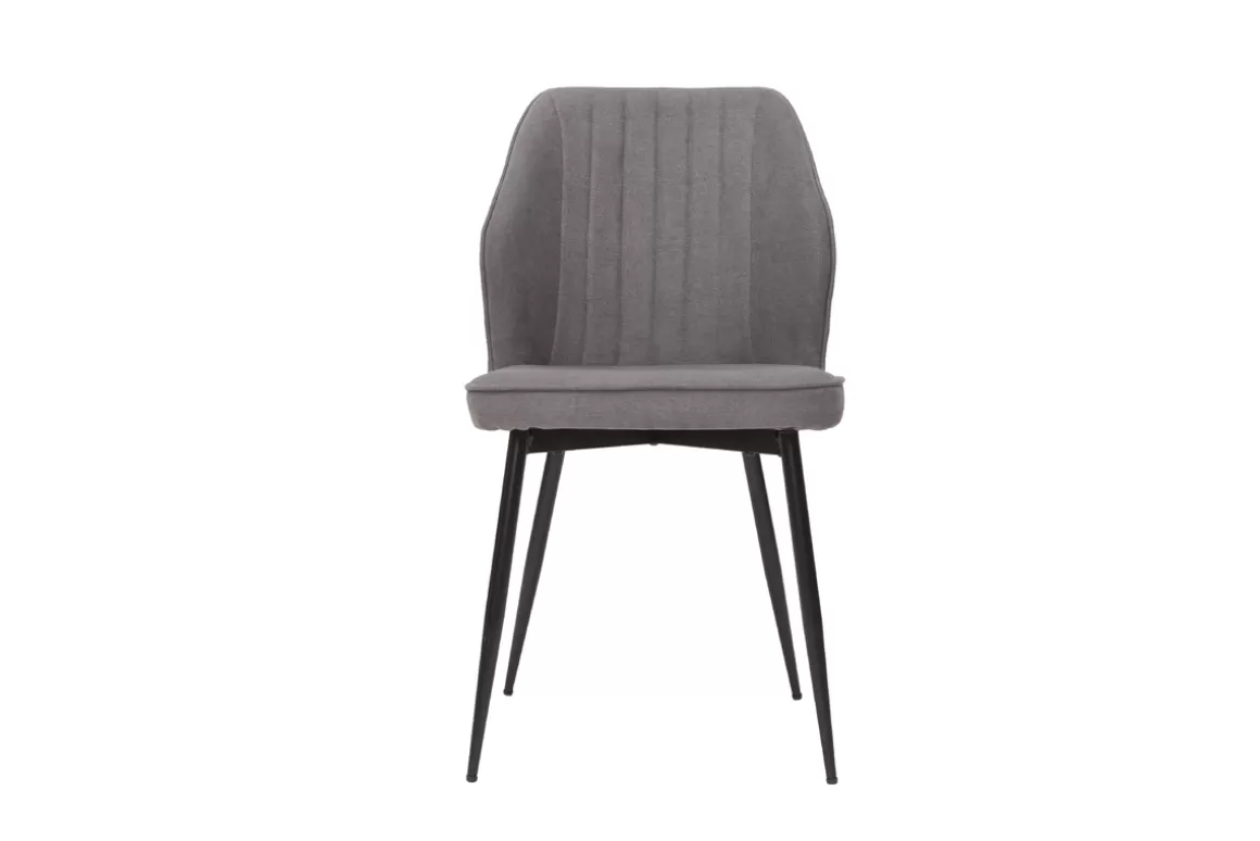 Miliboo Design-Stühle Stoff mit strukturiertem Samteffekt in Grau und schwarze Metallfüße (2er-Set) FANETTE