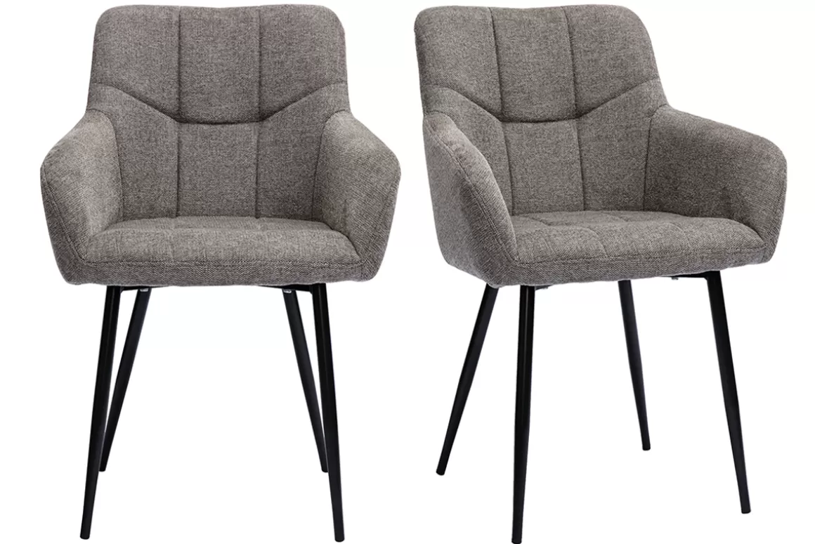 Miliboo Design-Stühle Stoff mit strukturiertem Samteffekt in Grau und schwarze Metallfüße (2er-Set) MONTERO