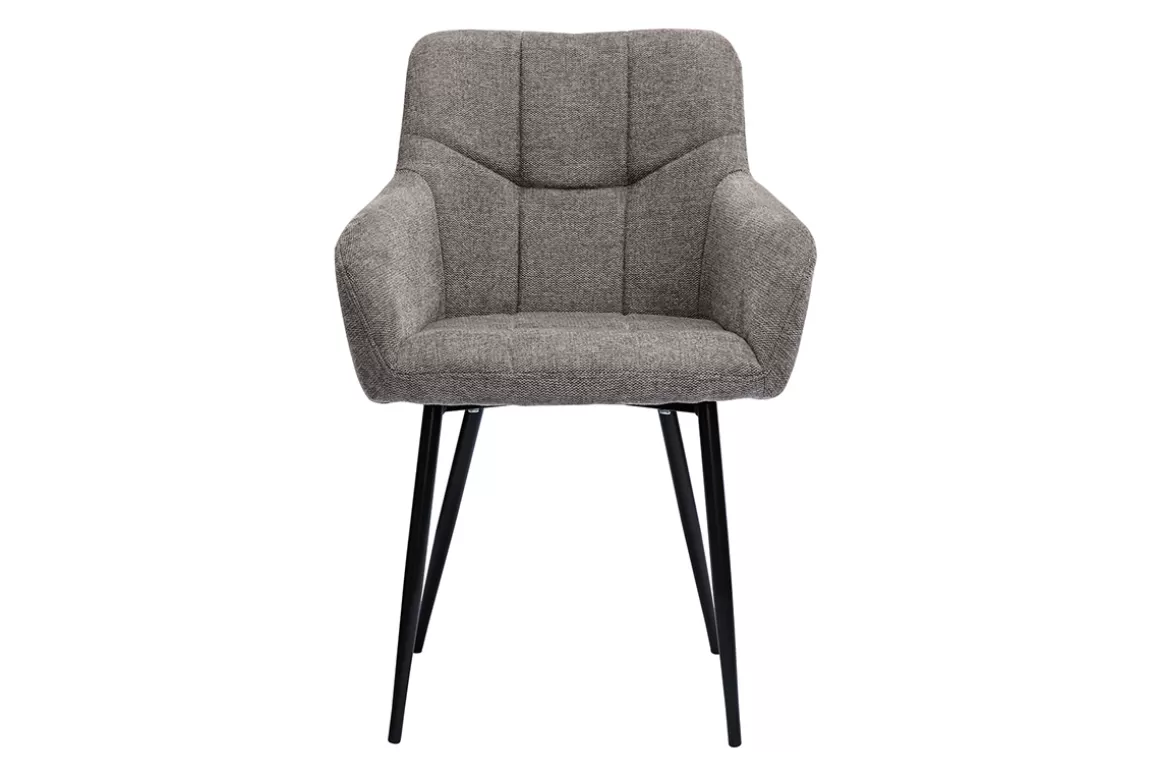 Miliboo Design-Stühle Stoff mit strukturiertem Samteffekt in Grau und schwarze Metallfüße (2er-Set) MONTERO