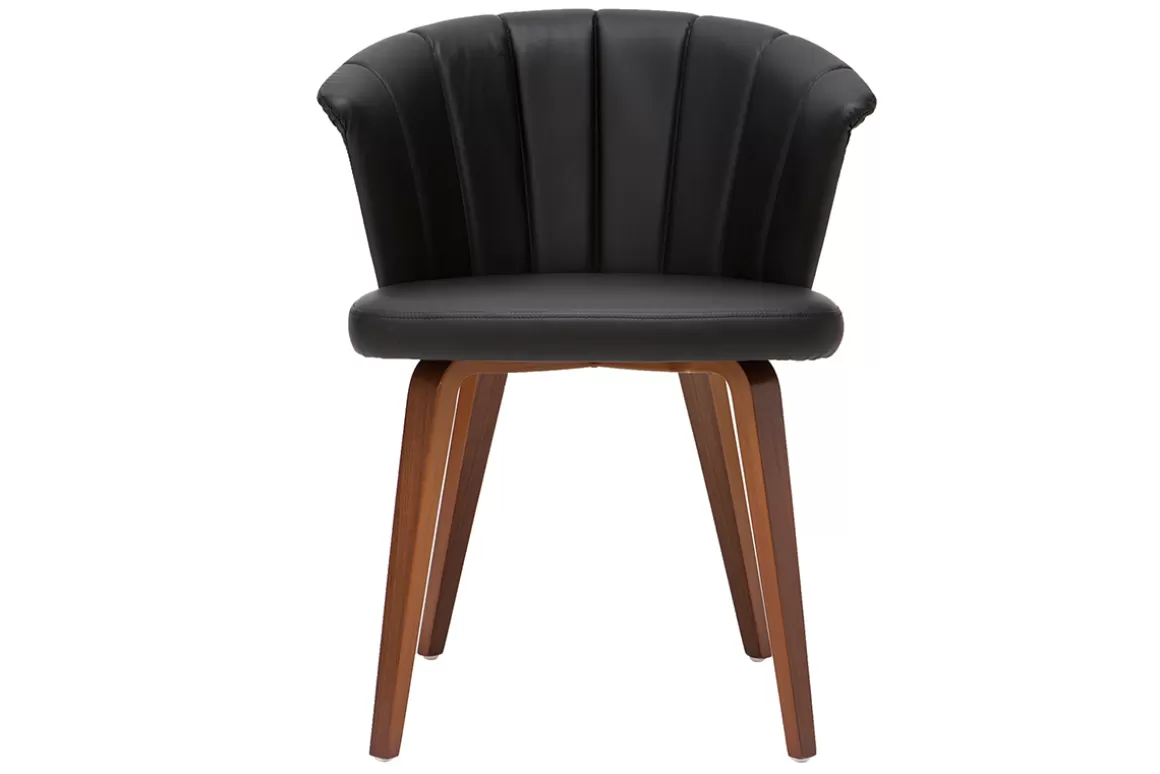 Miliboo Design-Stuhl ALBIN PU schwarz dunkles Holz