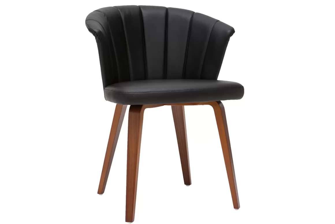Miliboo Design-Stuhl ALBIN PU schwarz dunkles Holz