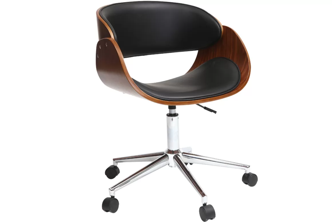 Miliboo Design-Stuhl auf Rollen Schwarz und Nussbaum BENT