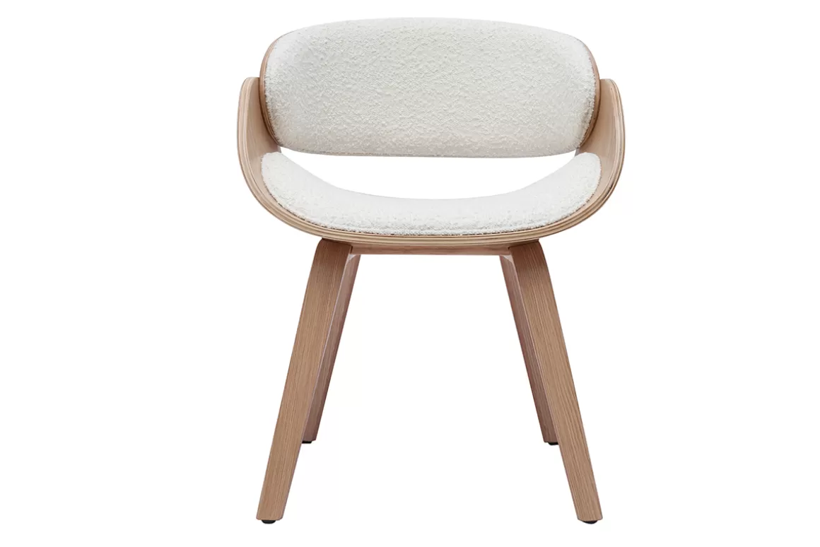 Miliboo Design-Stuhl aus weißem Stoff mit Bouclé-Wolleffekt und hellem Holz BENT