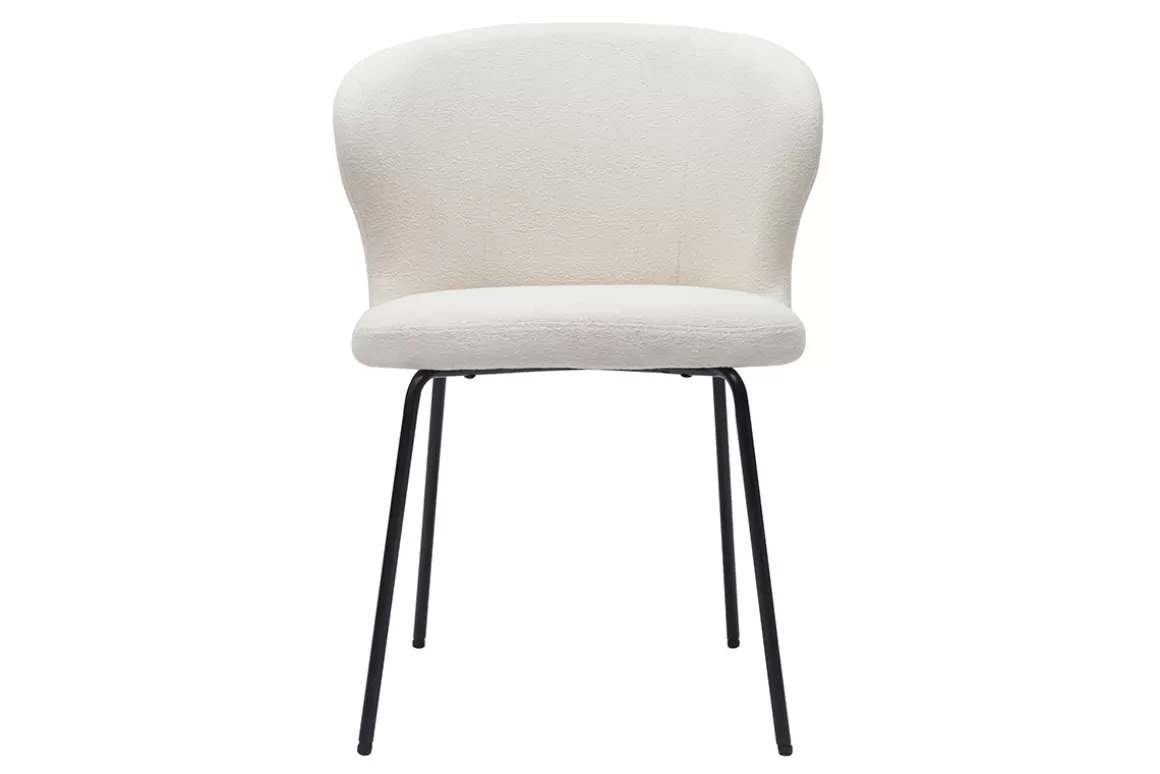 Miliboo Design-Stuhl aus weißem Stoff mit Bouclé-Wolleffekt und schwarzem Metall YDA