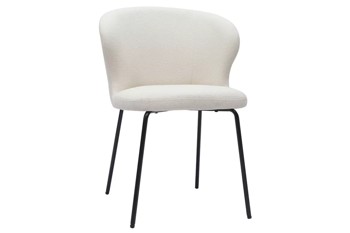Miliboo Design-Stuhl aus weißem Stoff mit Bouclé-Wolleffekt und schwarzem Metall YDA