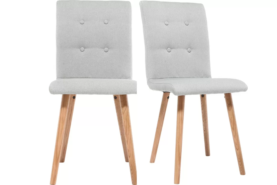 Miliboo Design-Stuhl Hellgrau und Holz 2er-Set HORTA