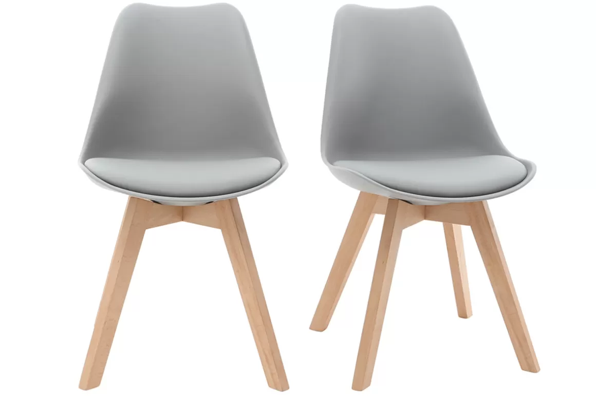 Miliboo Design-Stuhl Holzbeine Hellgrau 2er-Set PAULINE