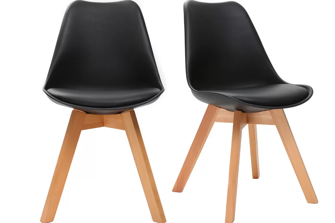 Miliboo Design-Stuhl Holzbeine Schwarz 2er-Set PAULINE