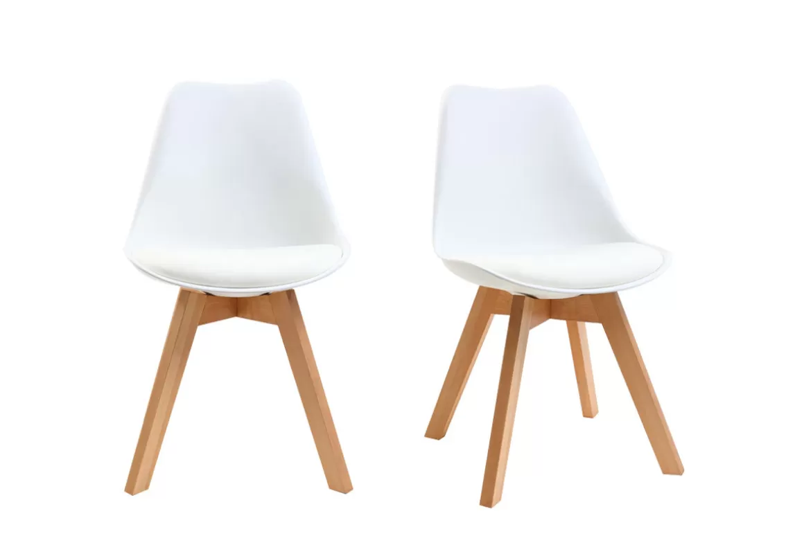 Miliboo Design-Stuhl Holzbeine Weiß 2er-Set PAULINE