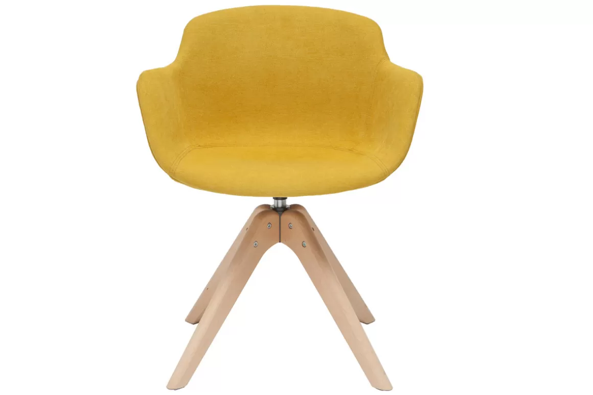 Miliboo Design-Stuhl mit Samteffekt senffarben und Holz AARON