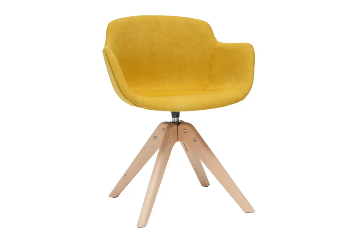 Miliboo Design-Stuhl mit Samteffekt senffarben und Holz AARON