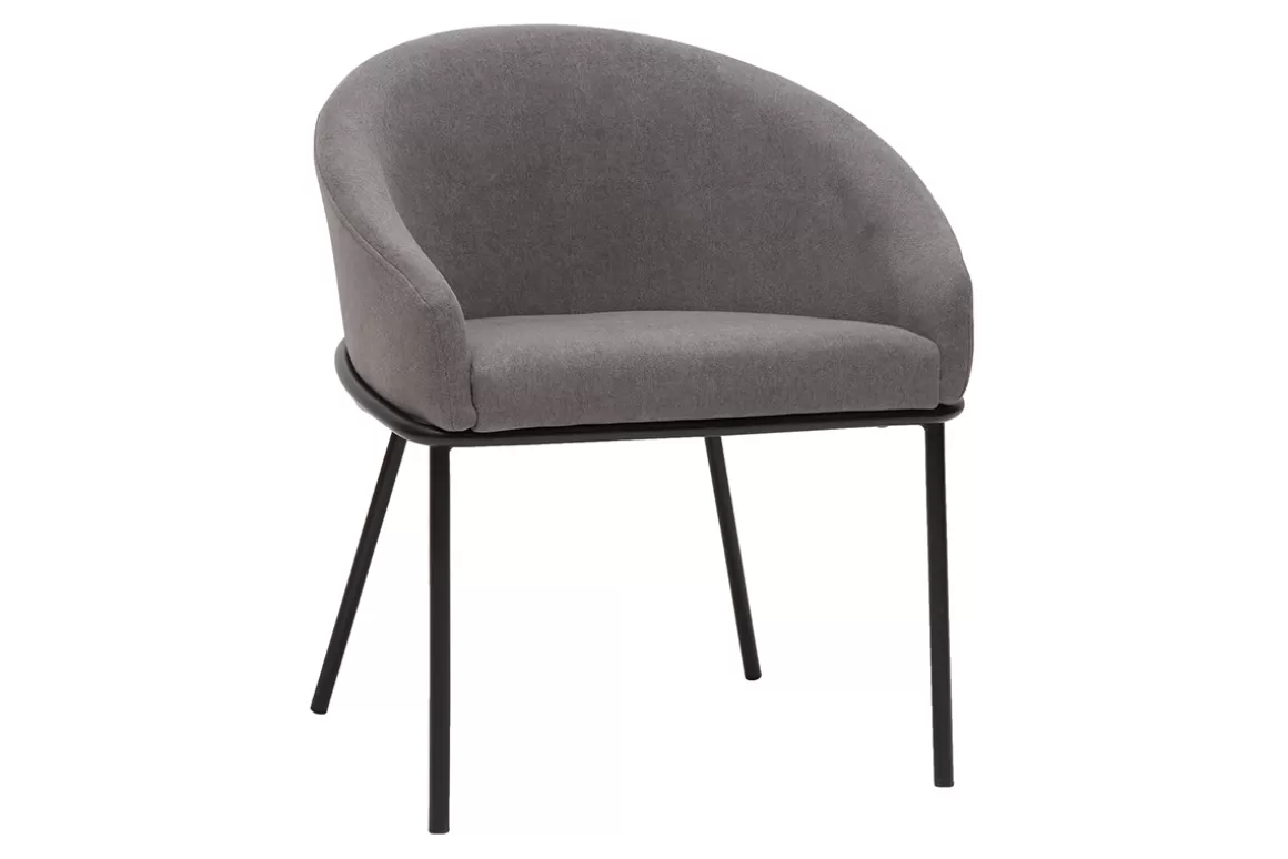 Miliboo Design-Stuhl Stoff mit Samteffekt in Grau und schwarzem Metall JENNA