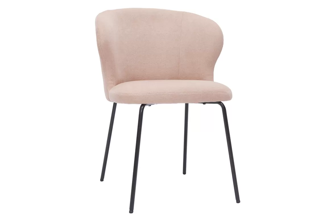 Miliboo Design-Stuhl Stoff mit Samteffekt in Zartrosa und schwarzem Metall YDA