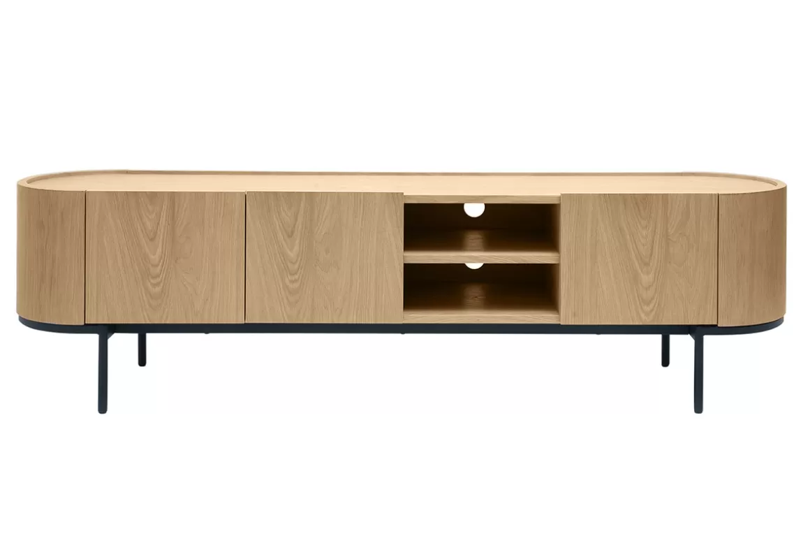 Miliboo Design-TV-Möbel aus hellem Holz und schwarzem Metall mit Stauraum B180 cm SKYE