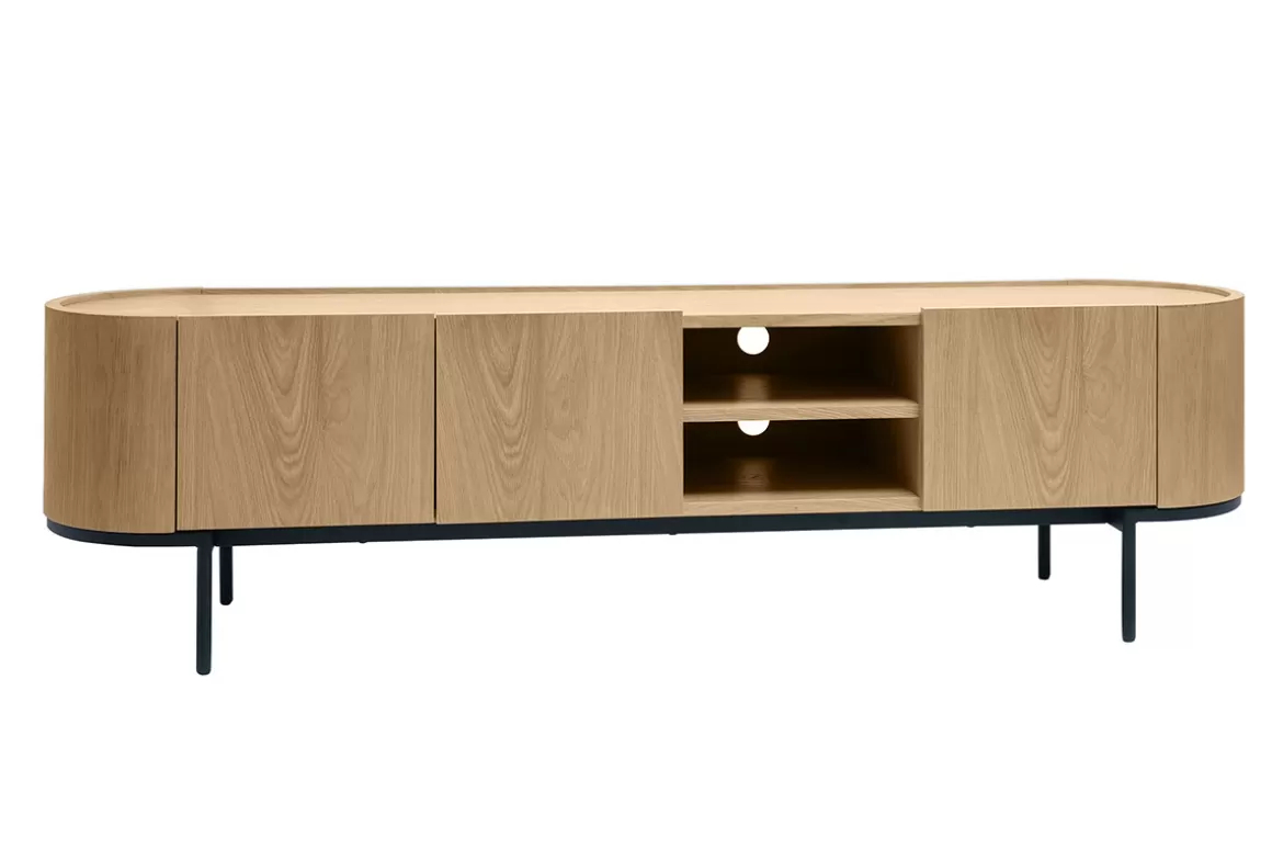 Miliboo Design-TV-Möbel aus hellem Holz und schwarzem Metall mit Stauraum B180 cm SKYE