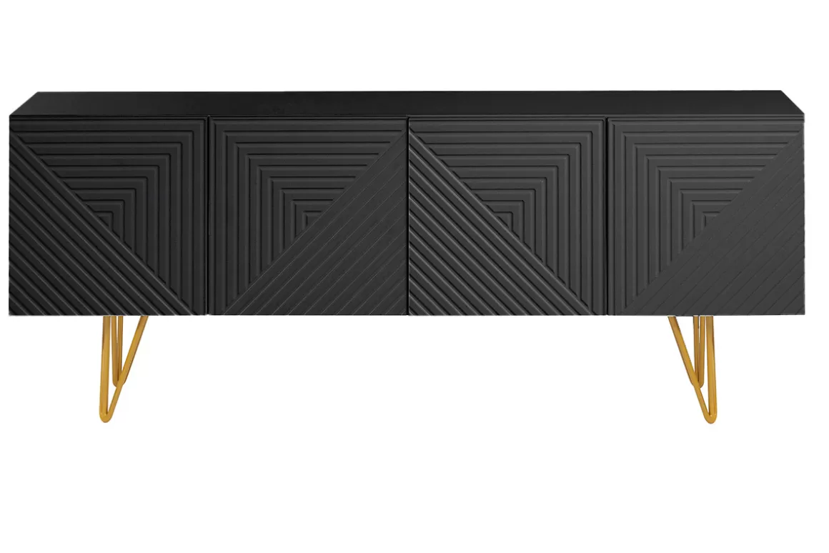 Miliboo Design-TV-Möbel mit schwarzer Gravur und goldfarbenem Metall B140 cm OZEN